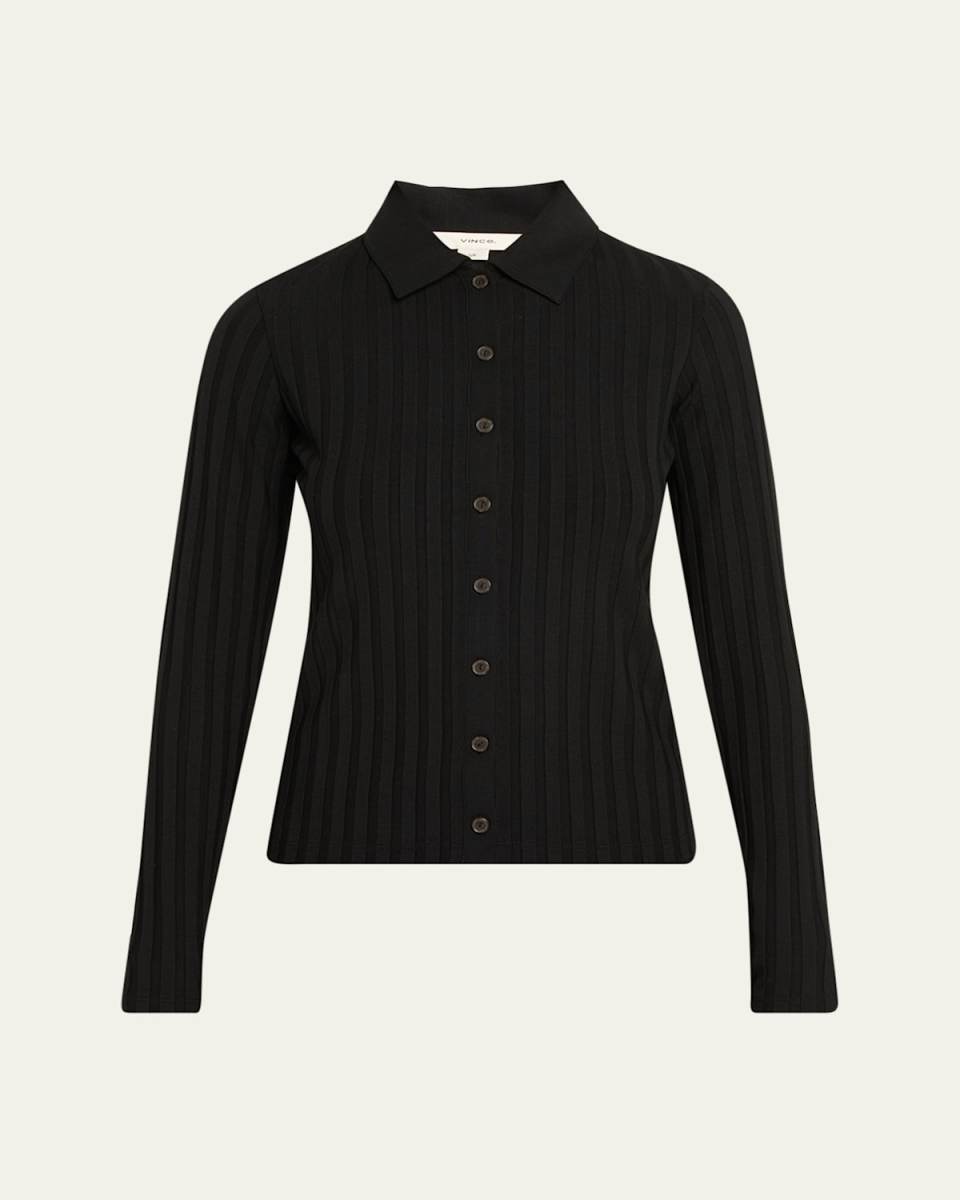 Long-Sleeve Ribbed Button-Front Top